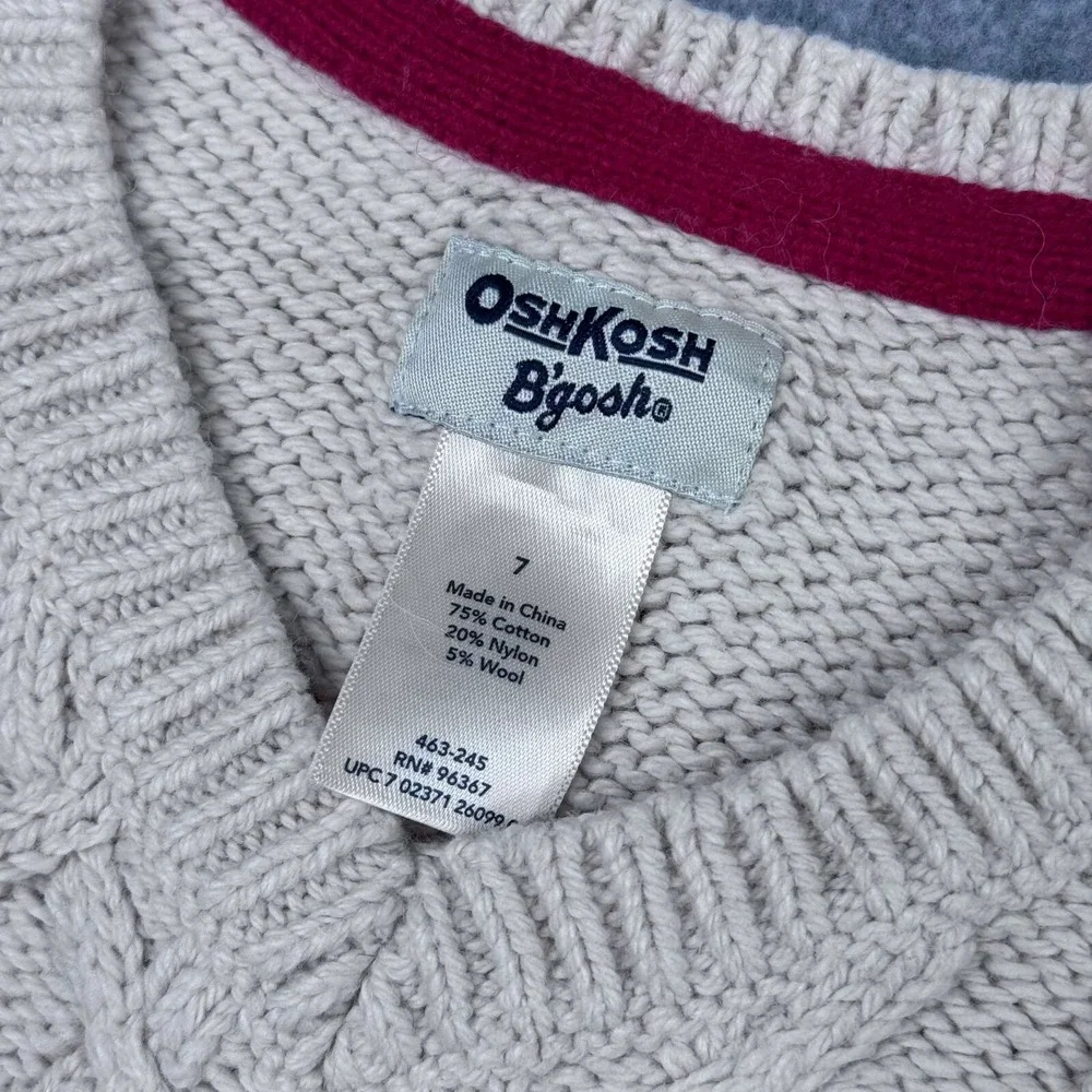 Oshkosh B'gosh Cotton Wool Beige Cable Knit Sweater Vest Boys Size 7 Academia‎
